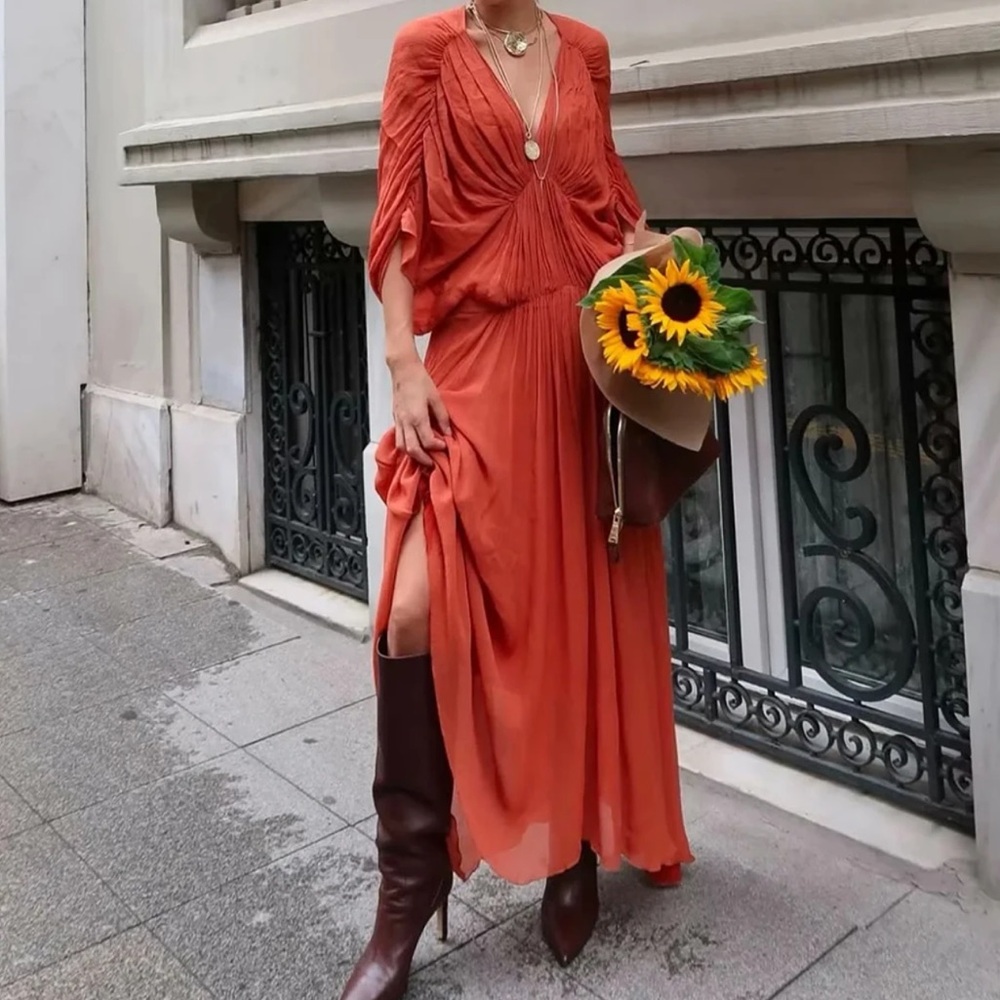 Zara Elegant Orange Maxi Dress